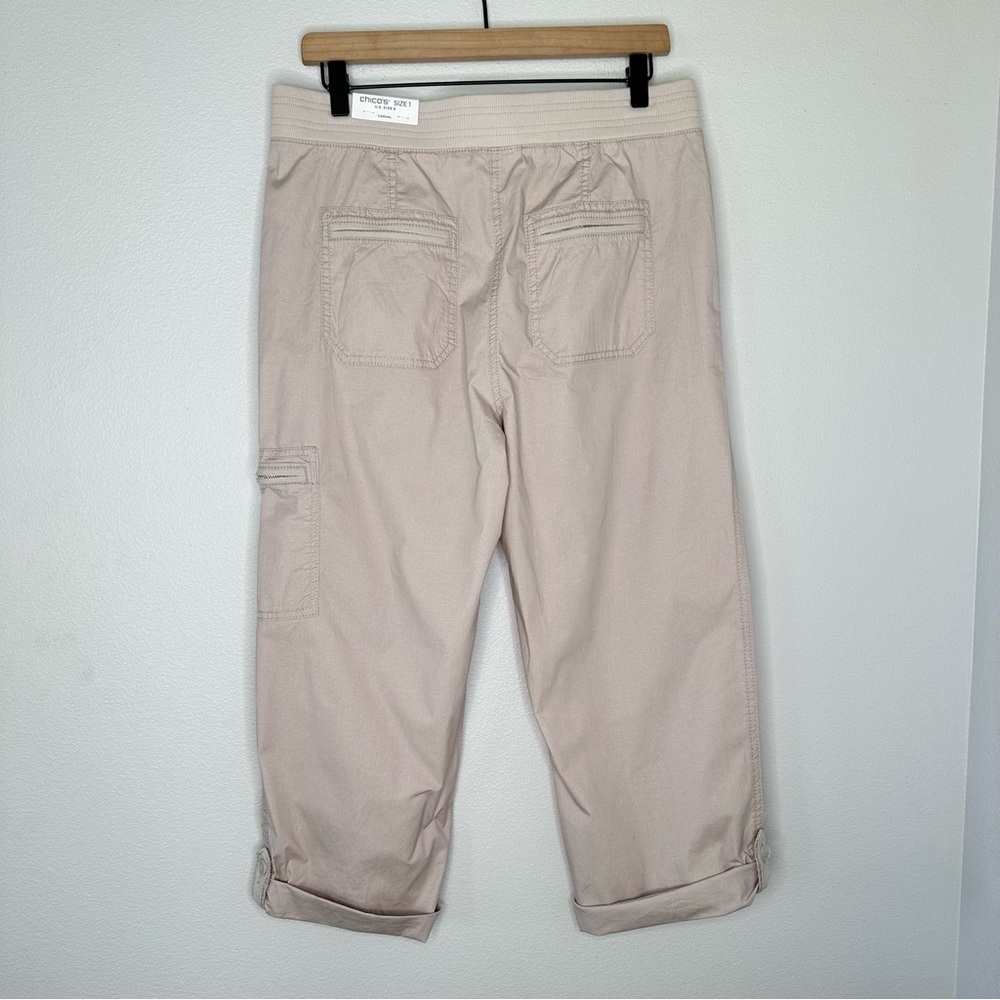 Chicos Convertible Poplin Cargo Pants Cropped Sz US 8 Beige Khaki Beachy Preppy - Picture 5 of 13